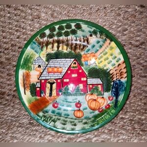 Hand Painted Large WCL Pottery Bowl Autumn Fall Pumpkins Barn Farm Wagon Decor